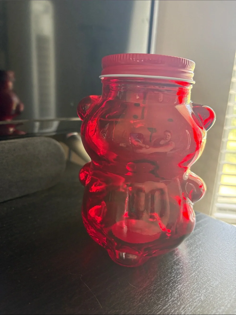 Red Teddy Bear Glass Jar